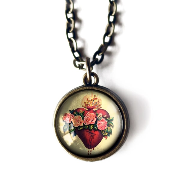 Immaculate Heart of Mary Simple Reversible Pendant Necklace