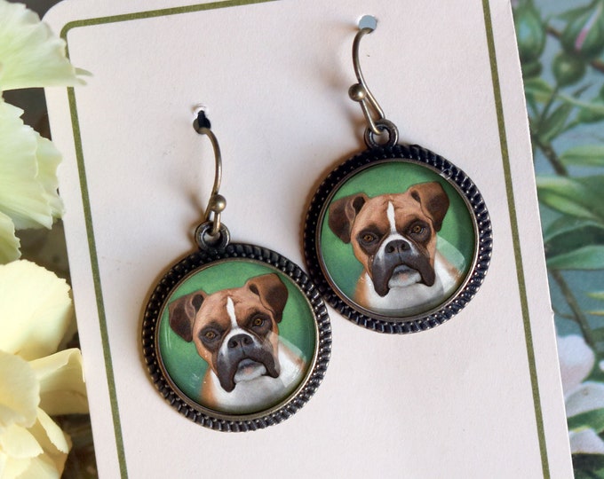 Boxer Dog Glass Cabochon Earrings