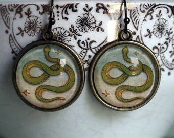 Coiled Snake Glass Cabochon Earrings