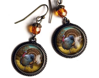 Traditionelle Truthahn-Erntedankfest-Vintage-inspirierte Tropfen-/Ohrhänger-Ohrringe