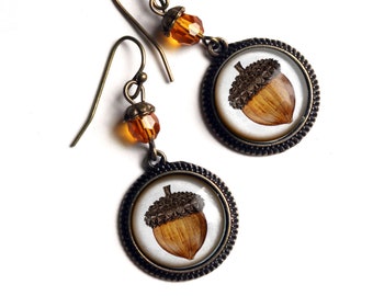 Mighty Acorn - Thanksgiving / Fall Vintage Inspired Drop / Dangle Earrings