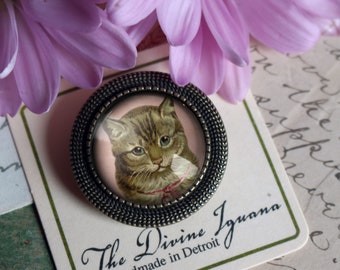 Victorian Tabby Cat Vintage Inspired Pin Brooch