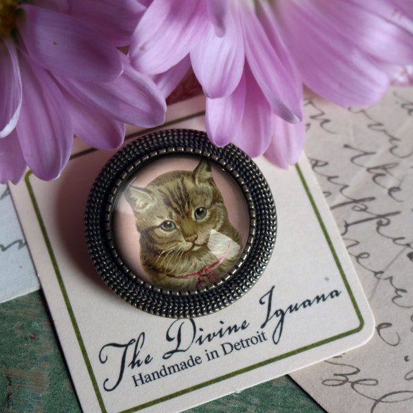 Victorian Tabby Cat Vintage Inspired Pin Brooch