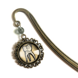 Human Tooth Glass Cabochon Brass Book Hook / Bookmark