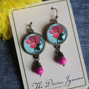 La Rosa Loteria Vintage Inspirado Gota / Pendientes colgantes