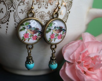 Blue Bird Vintage Inspired Drop / Dangle Earrings