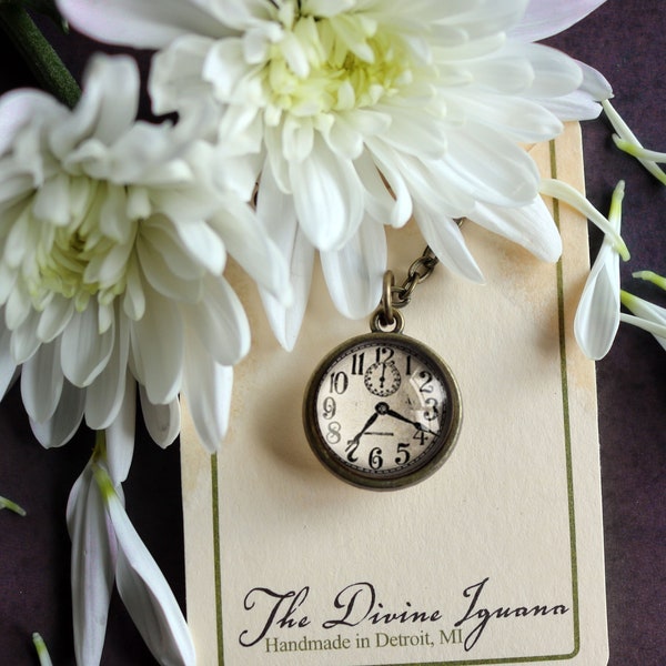 Victorian Clock Simple Reversible Steampunk Pendant Necklace - NOT a functioning timepiece