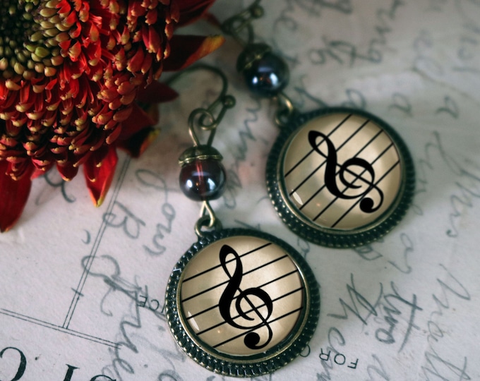 Handmade Treble Clef Earrings – Antique Bronze Music Jewelry