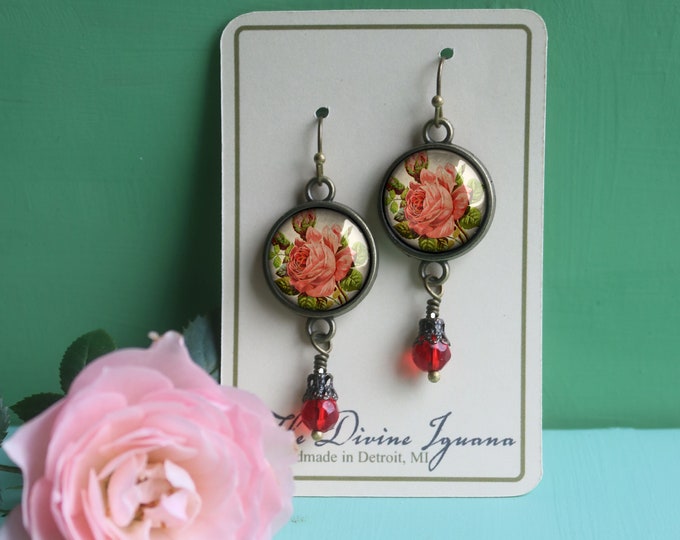 Victorian Tea Rose Vintage Inspired Drop / Dangle Earrings