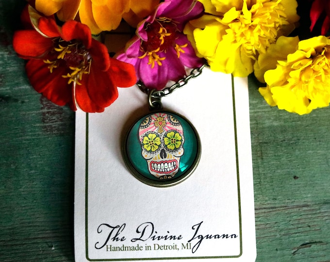 Sugar Skull with Blue Eyes Day of the Dead Earrings