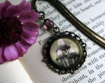 Inky Cap Mushroom Cottage Core Glass Cabochon Brass Book Hook / Bookmark