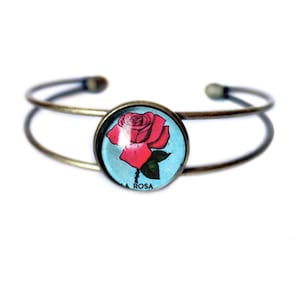 La Rosa Loteria Rose Manchette/Bracelet jonc en laiton antique