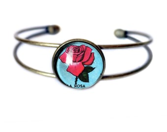 La Rosa Loteria Rose Cuff / Armreif Armband aus antikem Messing