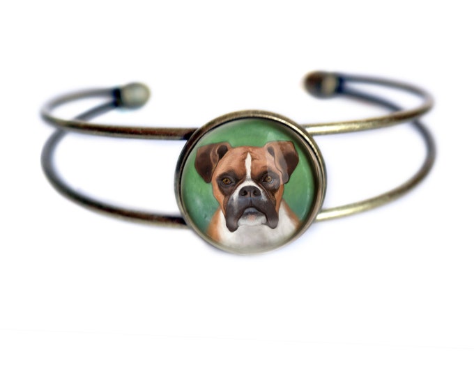 Boxer Dog Cuff Bracelet - Vintage Inspired Antique Brass