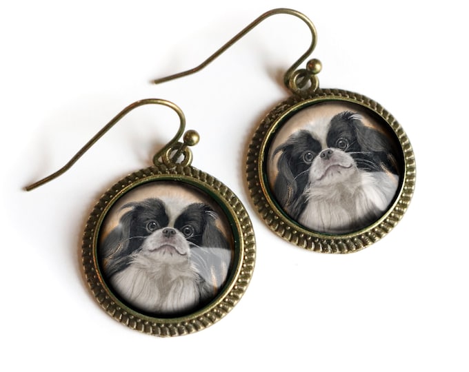 Japanese Chin Dog Glass Cabochon Earrings