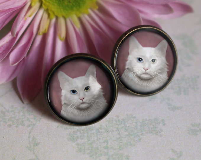 Long Haired White Cat Earrings