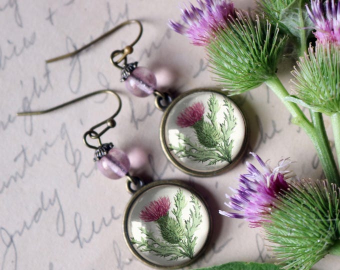 Scottish Thistle Vintage Inspired Drop / Dangle Earrings