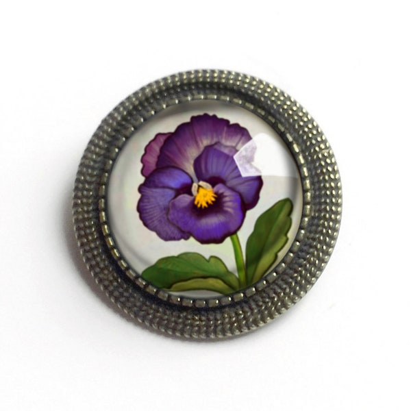 Purple Pansy Flower Vintage Inspired Pin Brooch