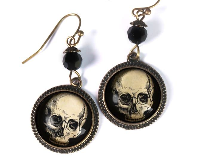 Human Skull Vintage Inspired Drop / Dangle Earrings