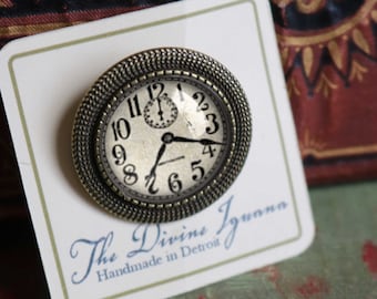 Edwardian Clock Vintage Inspired Pin Brooch