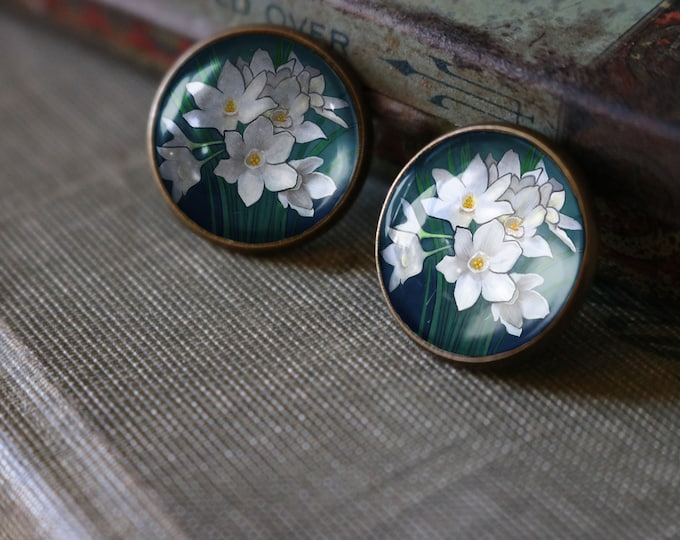 Mother's Day or Valentine's Day Limited Edition Paperwhite Narcissus and Heart Earrings