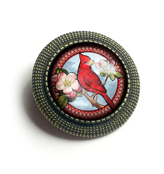 Victorian Cardinal Bird Vintage Inspired Pin Brooch Etsy UK