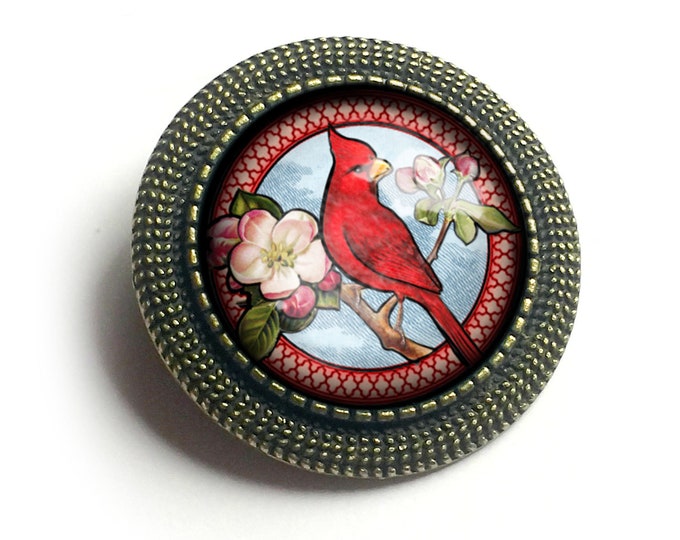 Victorian Cardinal Bird Vintage Inspired Pin Brooch