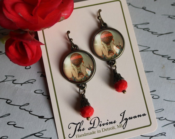 Hot Air Balloon Steampunk Victorian Vintage Inspired Drop / Dangle Earrings