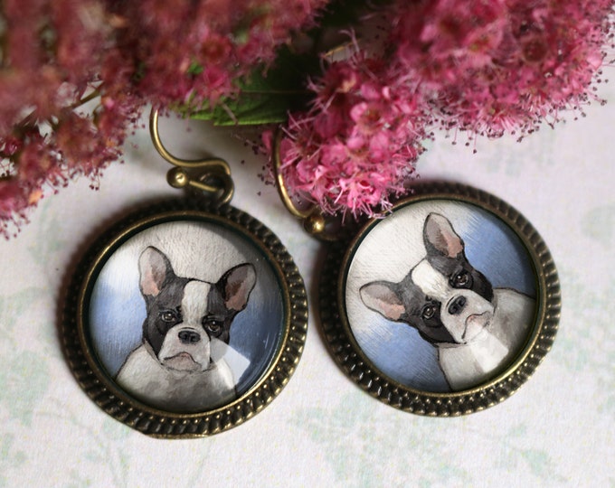 French Bulldog Glass Cabochon Earrings