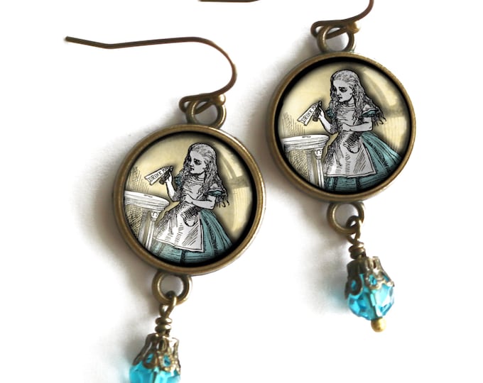 Alice in Wonderland "Drink Me" Potion Vintage Inspired Drop / Dangle Earrings