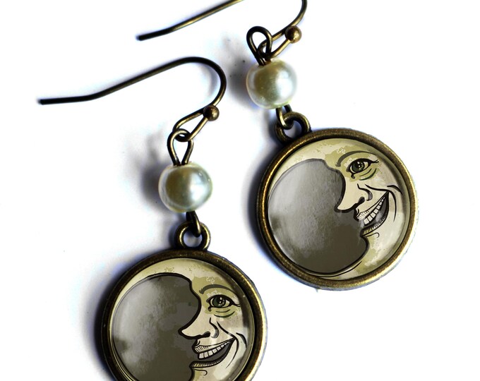 Retro Man in the Moon- Halloween Vintage Inspired Drop / Dangle Earrings