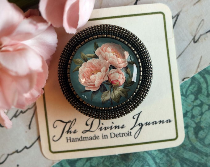 Pink Peony Vintage Inspired Pin Brooch