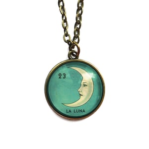 La Luna Moon Loteria Themed Large Pendant Necklace Frame
