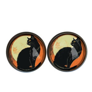 Orecchini a bottone vintage ispirati al gatto nero di Halloween retrò di Chat Noir