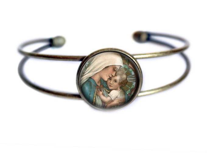 Mother Mary with the Christ Child Cuff Bracelet