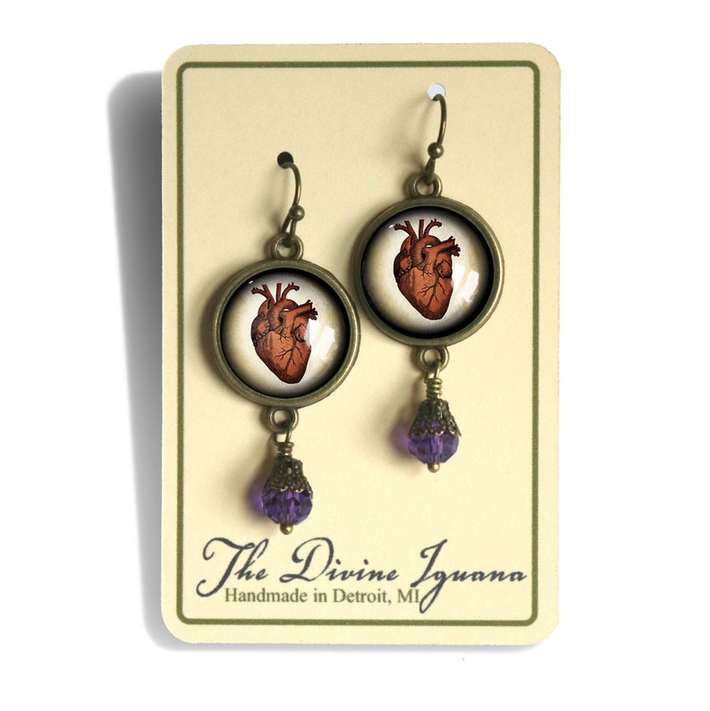 Anatomical Human Heart Vintage Inspired Drop Dangle Earrings