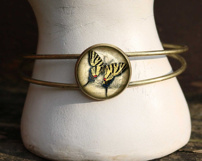 Swallowtail Butterfly Adjustable Charm Bracelet / Bangle in Antique Brass