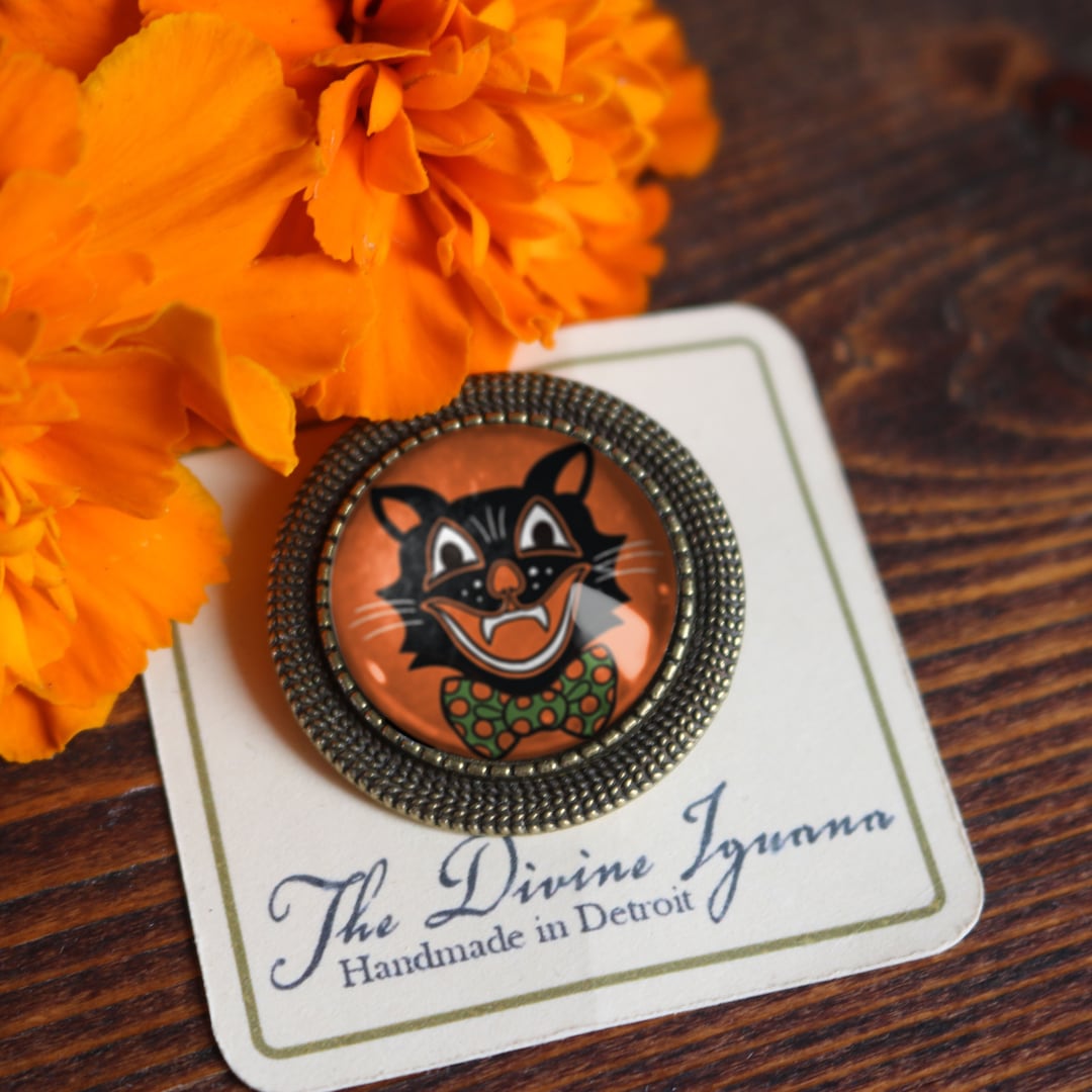 Retro Halloween Black Cat Vintage Inspired Pin Brooch - Etsy