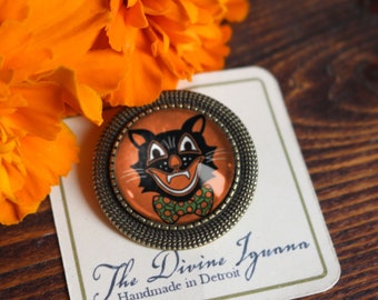Retro Halloween Black Cat Vintage Inspired Pin Brooch