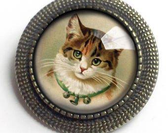 Victorian Calico Cat Vintage Inspired Pin Brooch