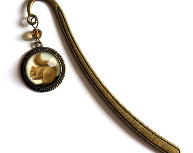 Squirrel Glass Cabochon Brass Book Hook / Bookmark