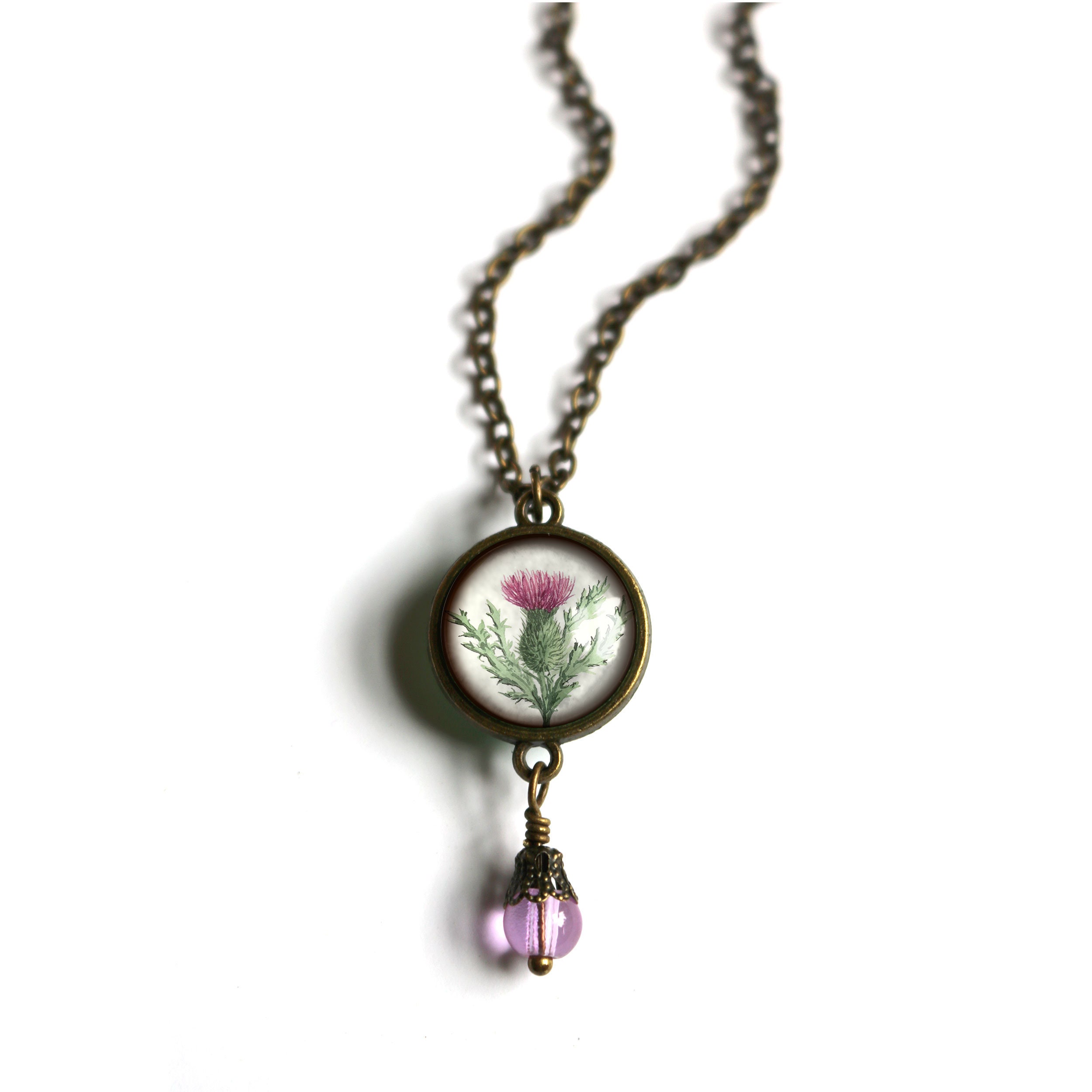 Scottish Thistle Flower Reversible Pendant Necklace With Bead - Etsy