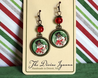 Retro Snowman Vintage Inspired Drop / Dangle Earrings