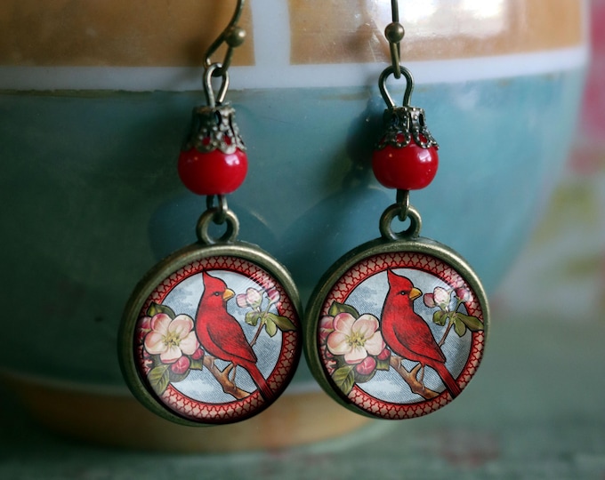 Cardinal Vintage Inspired Drop / Dangle Earrings