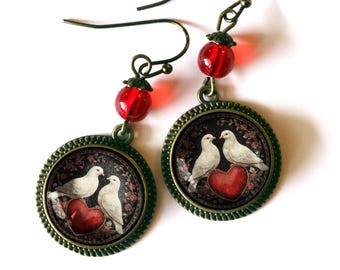 Love Bird Doves Valentine's Day Vintage Inspired Drop / Dangle Earrings