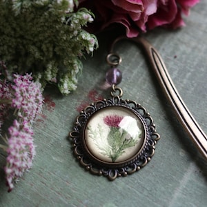 Scottish Thistle Flower Glass Cabochon Brass Book Hook / Bookmark