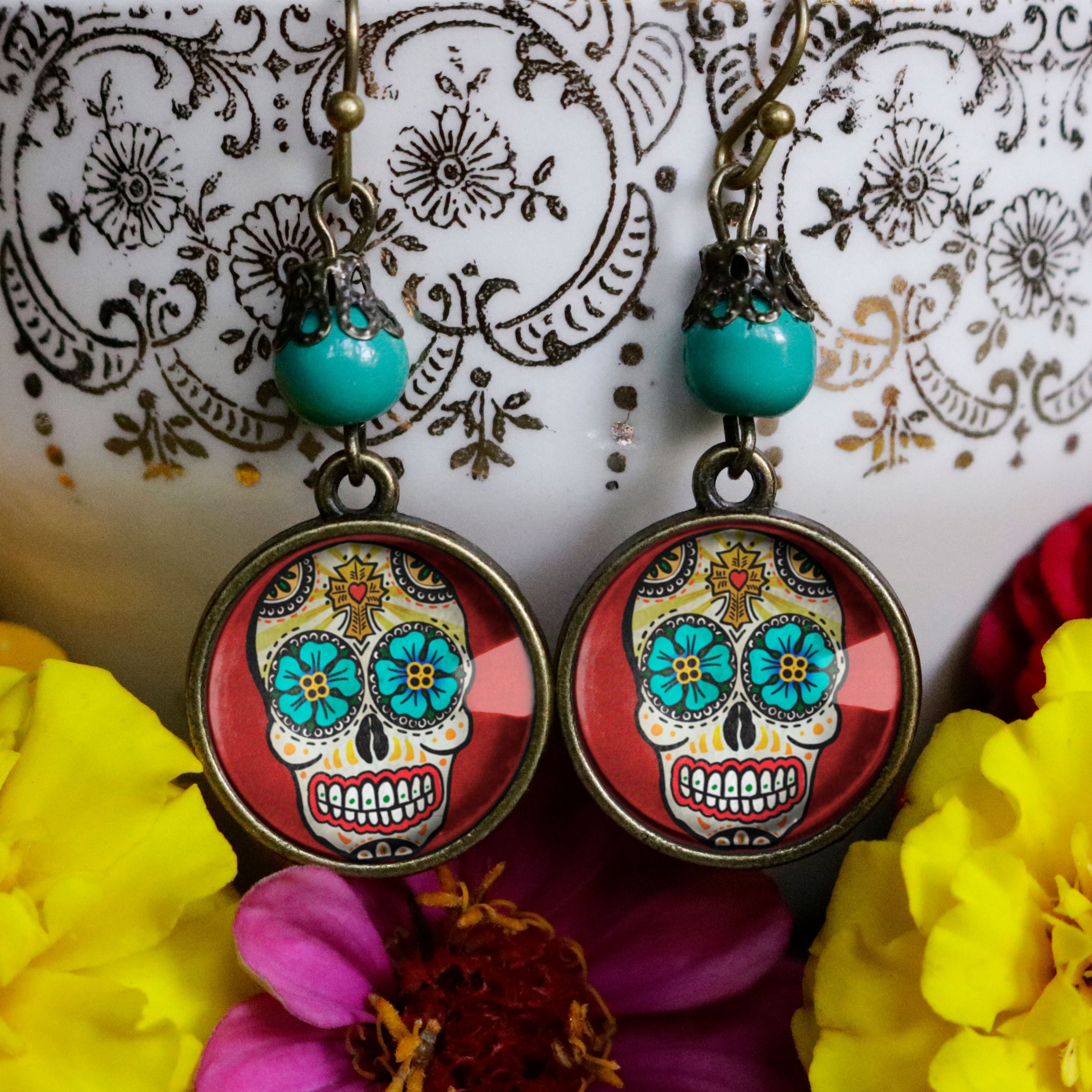 Buy Sugar Skull With Blue Eyes Day of the Dead Earrings Online in