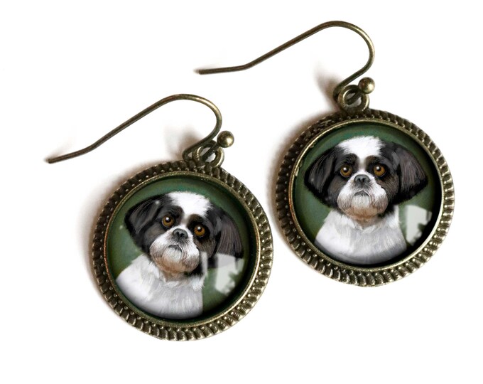 Shitzu Dog Glass CabochonEarrings
