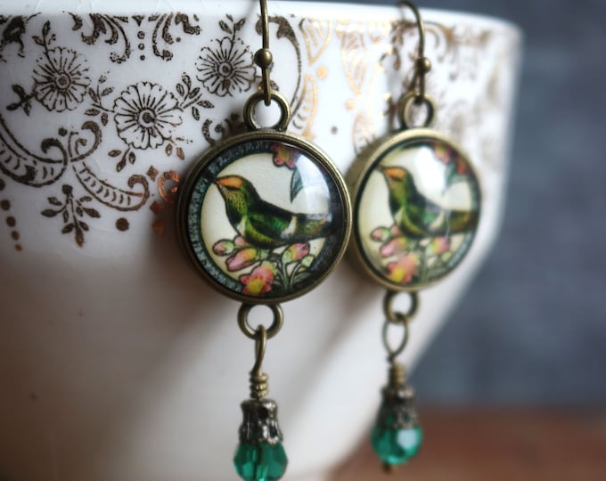 Hummingbird Vintage Inspired Drop / Dangle Earrings