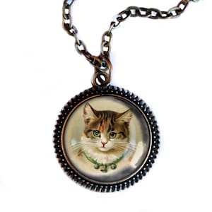 Victorian Calico Cat Pendant Necklace